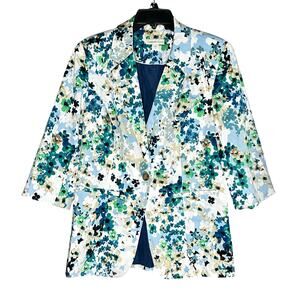 Coldwater Creek Floral Blazer Spring Romance Womens Size 12 Cotton Blend Lined